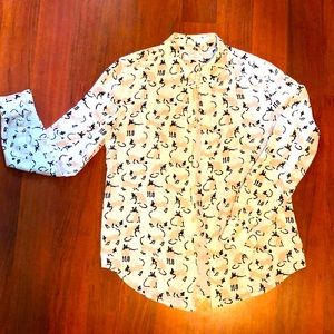 100% silk button up blouse with Siamese cat print